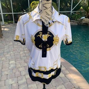 J McLaughlin short sleeve pullover button up top